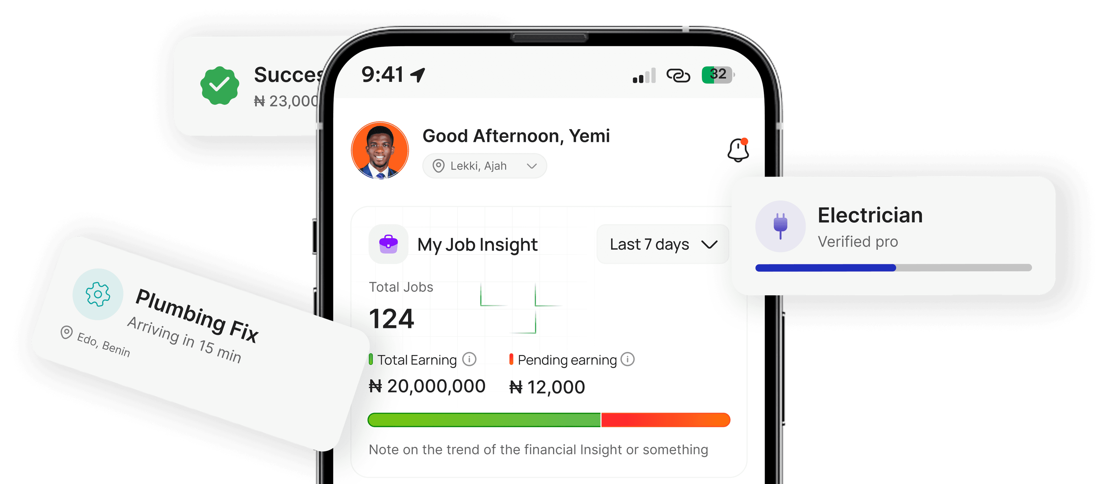 Feexeet app showing verified tradespeople and job management